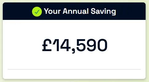 Salary sacrifice calculator result showing a £14,590 annual nursery fee saving